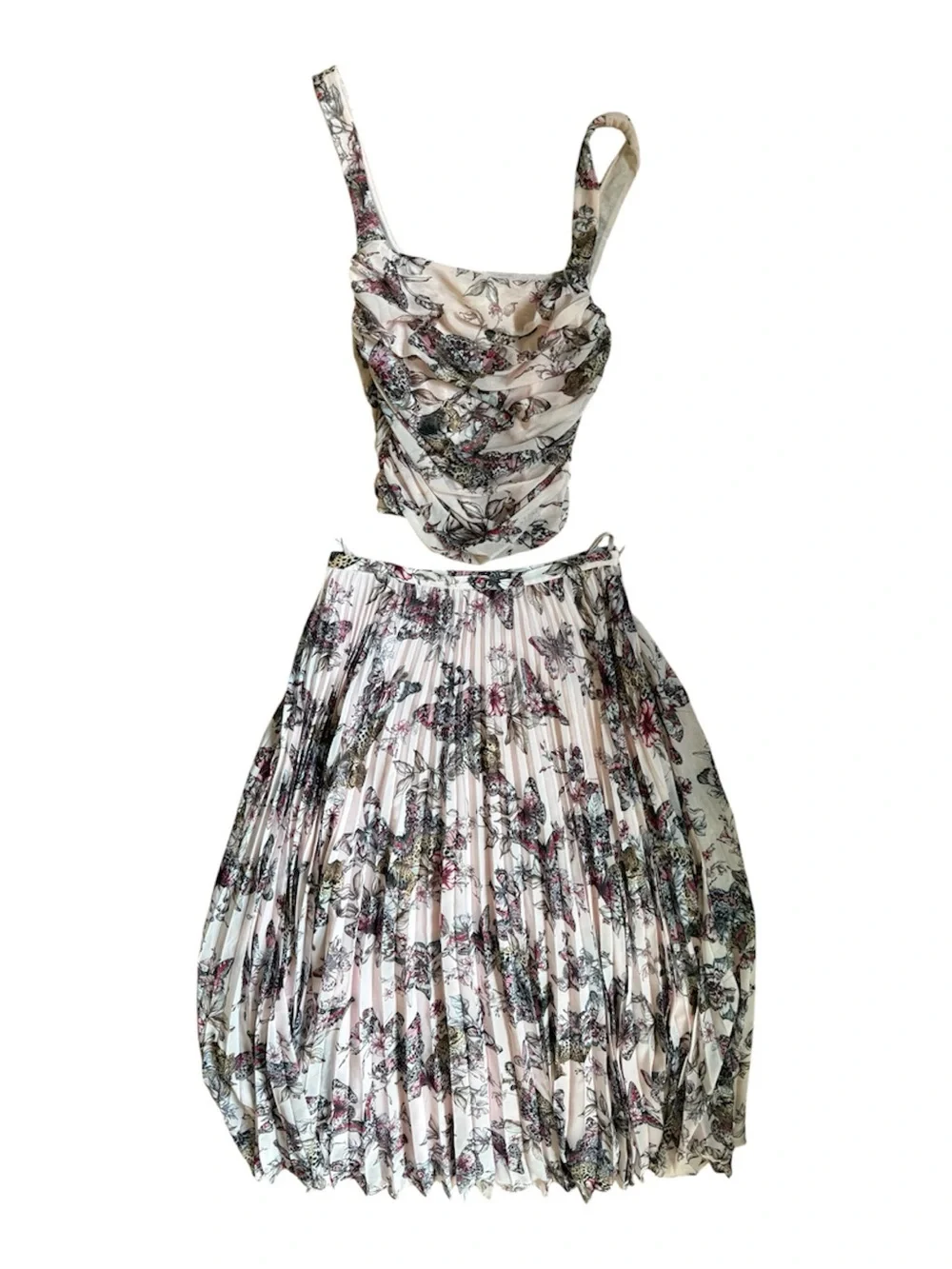L’ Agence TORIN  RASHA LIGHT NECTAR PINK MULTI BUTTERFLY JUNGLE SET SKIRT + TOP